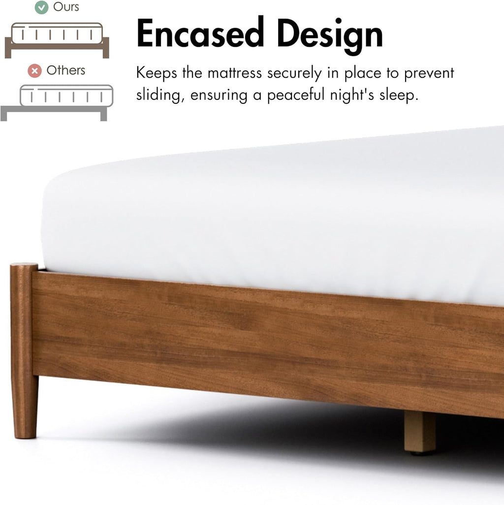 Furniture of America Wyatt Modern Solid Wood King Bed Frame with Headboard, Wooden Bedframe for Bedroom, Guest Room, No Box Spring Needed, Walnut, Standard Platform