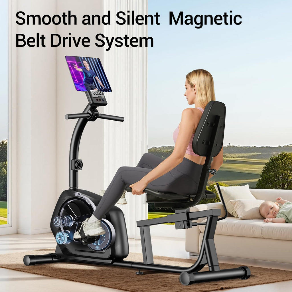 CURSOR FITNESS Recumbent Exercise Bike, Quiet Magnetic Staionary Bikes for Seniors & Adults, Recumbent Staionary Bike with 16-level Resistance & Adjustable Seat,Heart Rate Grips,350 LBS & LCD Monitor