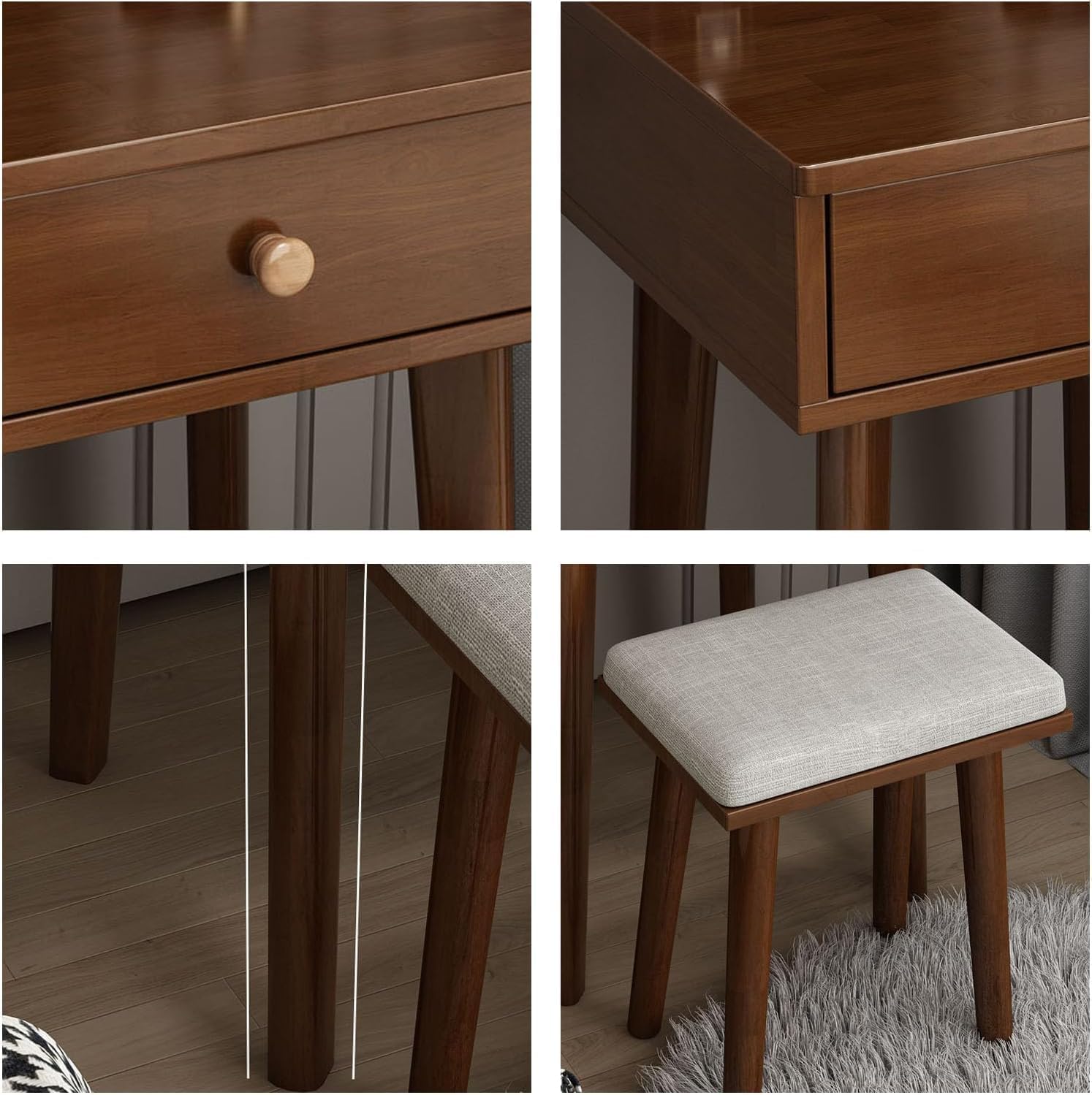 Rieort Vanity Desk Nordic Vanity Benches with Drawers and Led Lighted Mirror Vanity Table Set Cushioned Stool Elegante Makeup Table