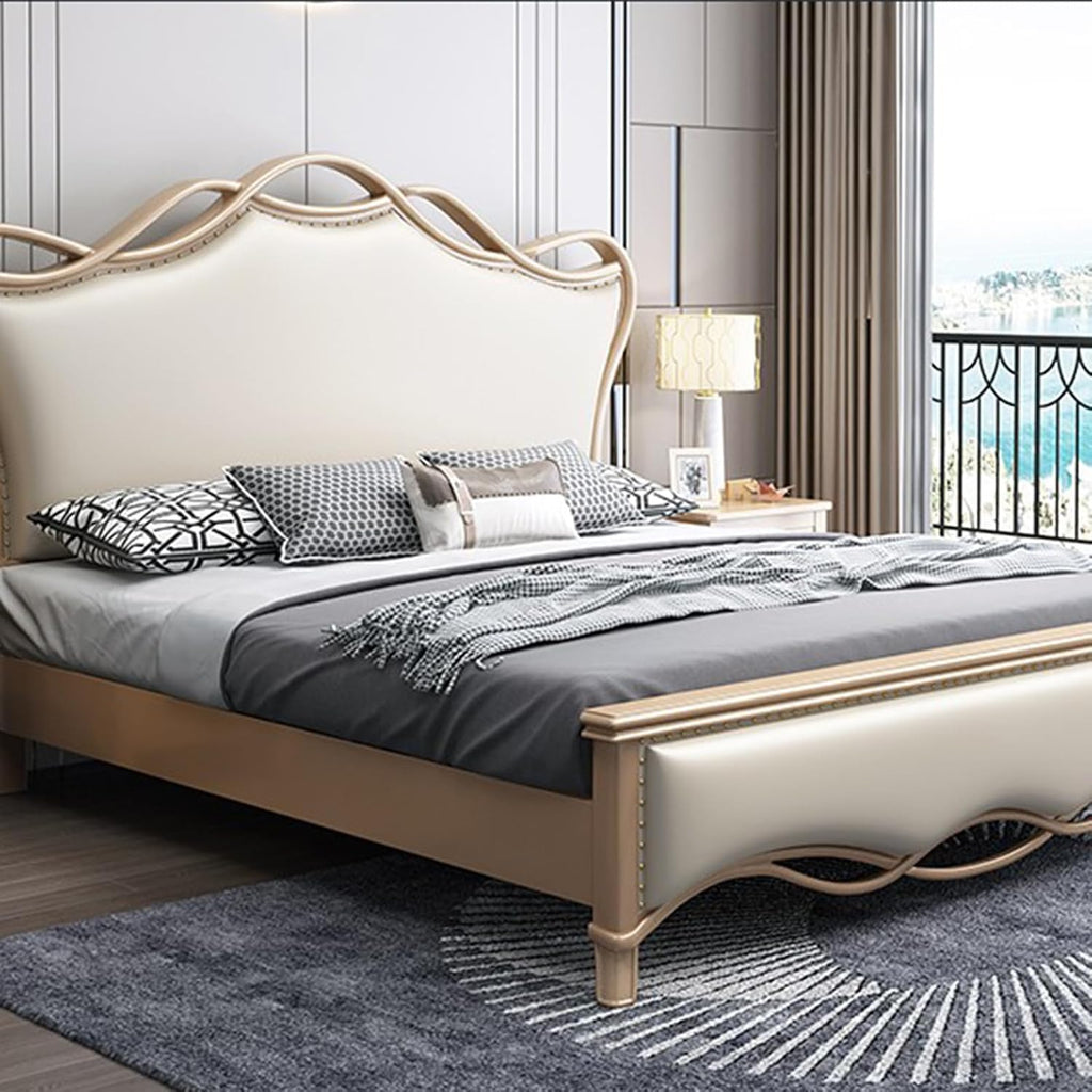 Luxury King Size Genuine Leather Bed Set Thick Padded Headboard Wooden Slats and Metal Frame Support, Lift Up Storage No Box Spring Needed Noise Free