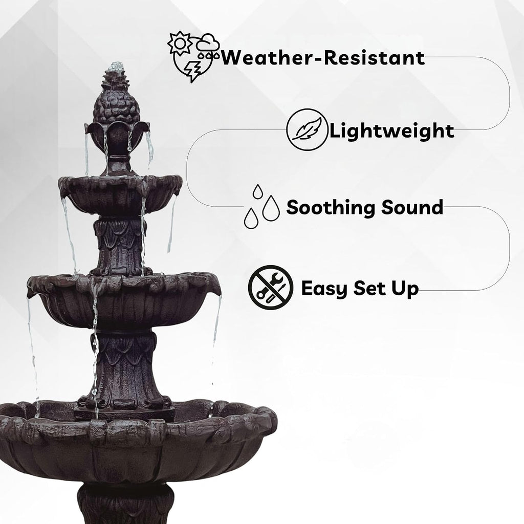 XBrand 58.3' 3-Tier Outdoor Freestanding Water Fountain - Classic Leaf Design, White Resin, Large Bird Bath with Pump - Ideal for Yard, Lawn and Garden, Porch Décor