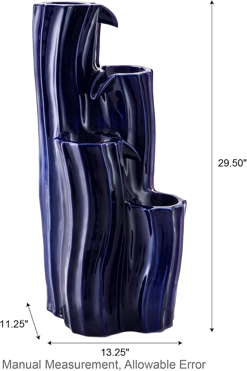 Glitzhome 30' Tall Outdoor Water Fountain with LED Light, Pump & Adapter, 4-Tier Cobalt Blue Wavy Texture Ceramic Cascading Garden Fountains Waterfalls for Porch Deck Patio Backyard