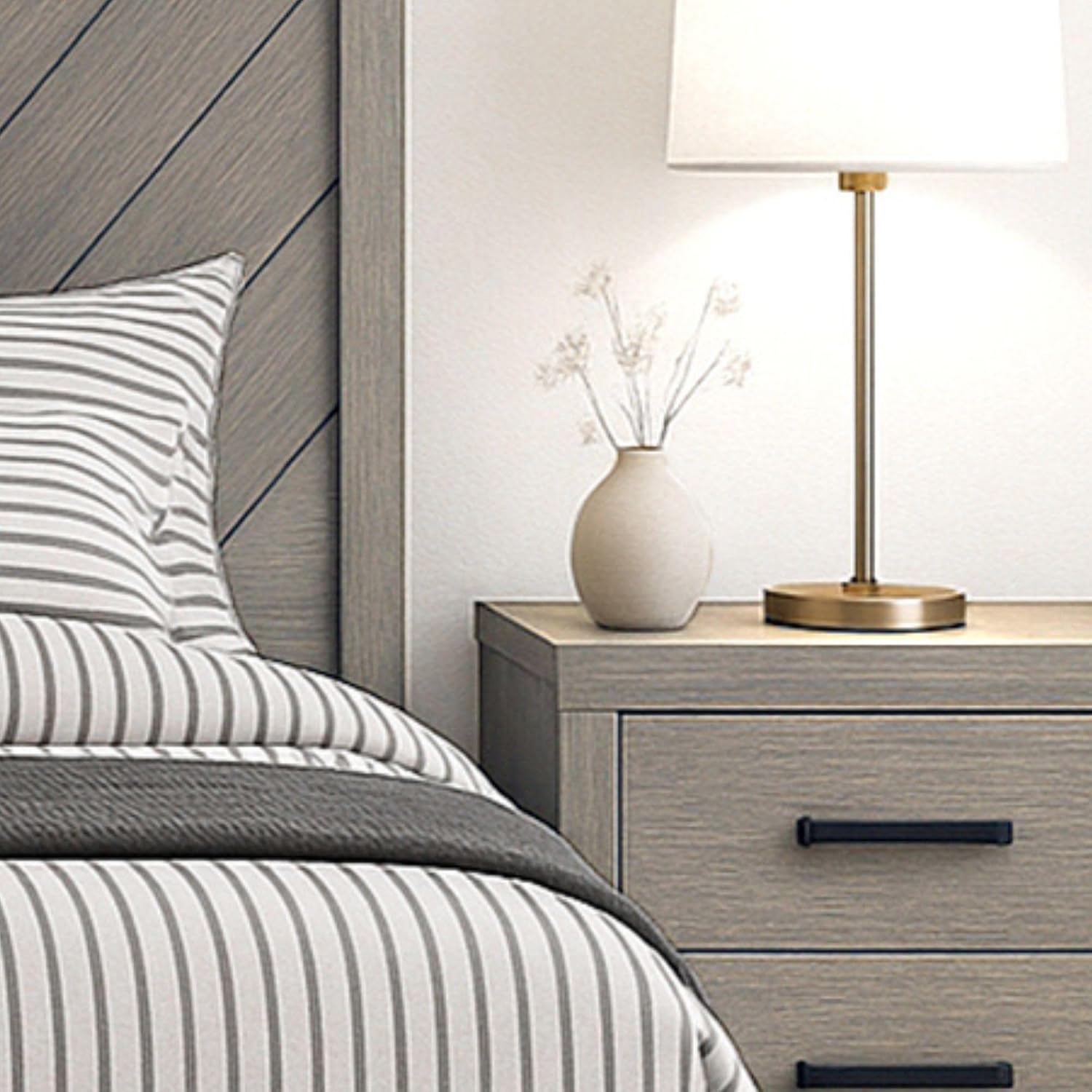 Kings Brand Furniture 2-Piece Oak Gray with Chrome Legs Bedroom Set – Wood Bed Frame and 1 Night Stand (King)