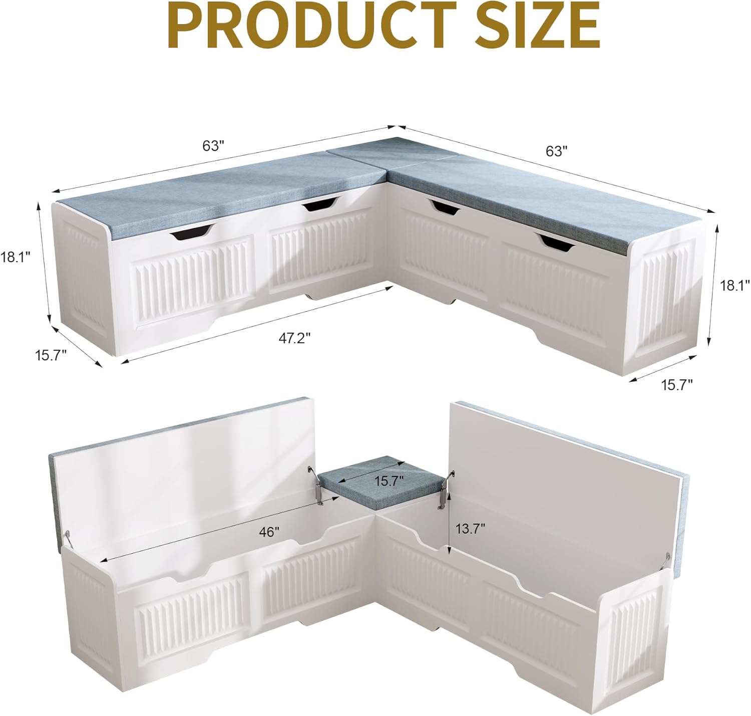 L-Shaped Storage Bench, Corner Bench with Storage,Kitchen Breakfast Nook Bench, with Large Hidden Storage Space,Suitable for Dining Nook,Kitchen Corner and Entryway (White-01)