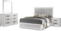 Furniture of America Anton Modern Solid Wood 4-Piece Bedroom Set with Faux Marble Headboard Bed, Metal Center Glide on Nightstand and Dresser with Mirror, Box Spring Needed for Bedroom, King, White
