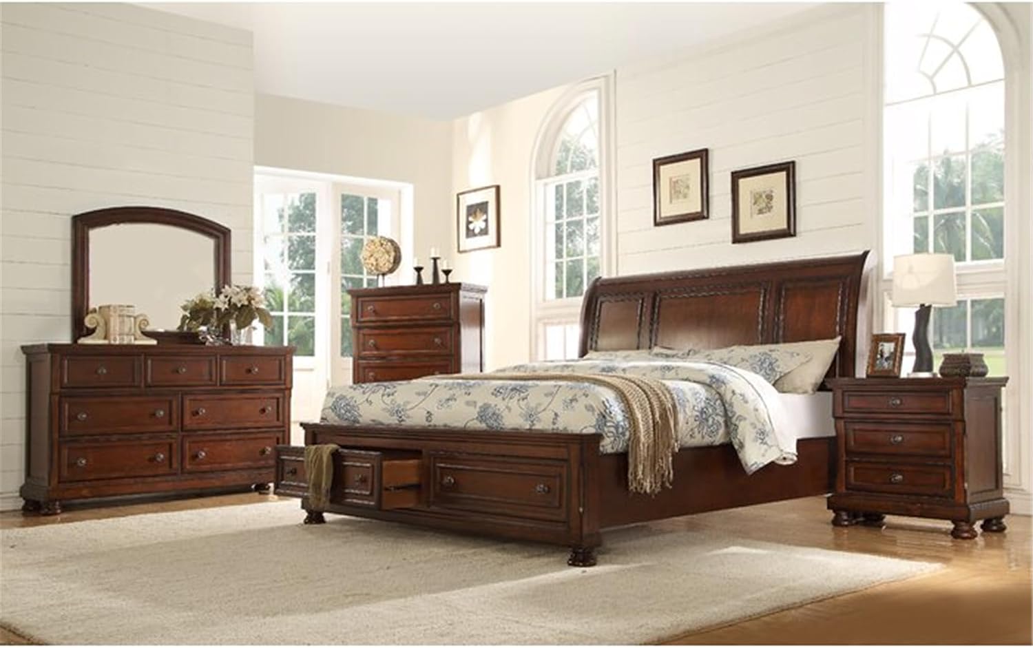 Luxurious Transitional Bedroom Furniture Set – Elegant Queen/King-Sized Bed Frame with Headboard – Exquisite Craftsmanship, Timeless Design for a Restful Retreat (Walnut,Queen 4PCS Set)