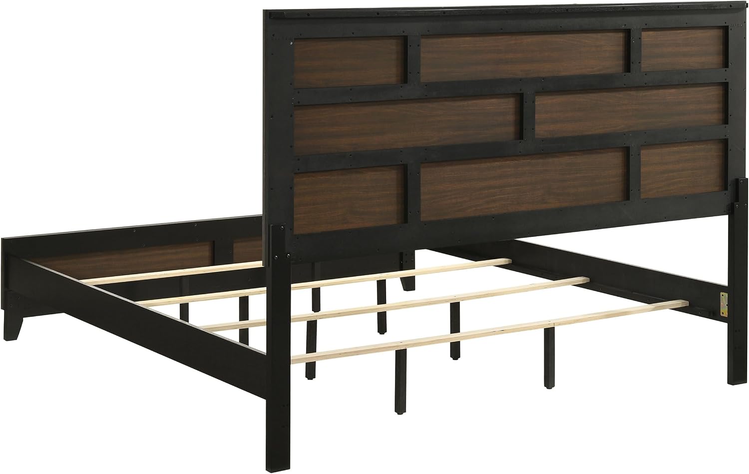 Grey Oak and Black 4-piece Eastern King Panel Bedroom Set