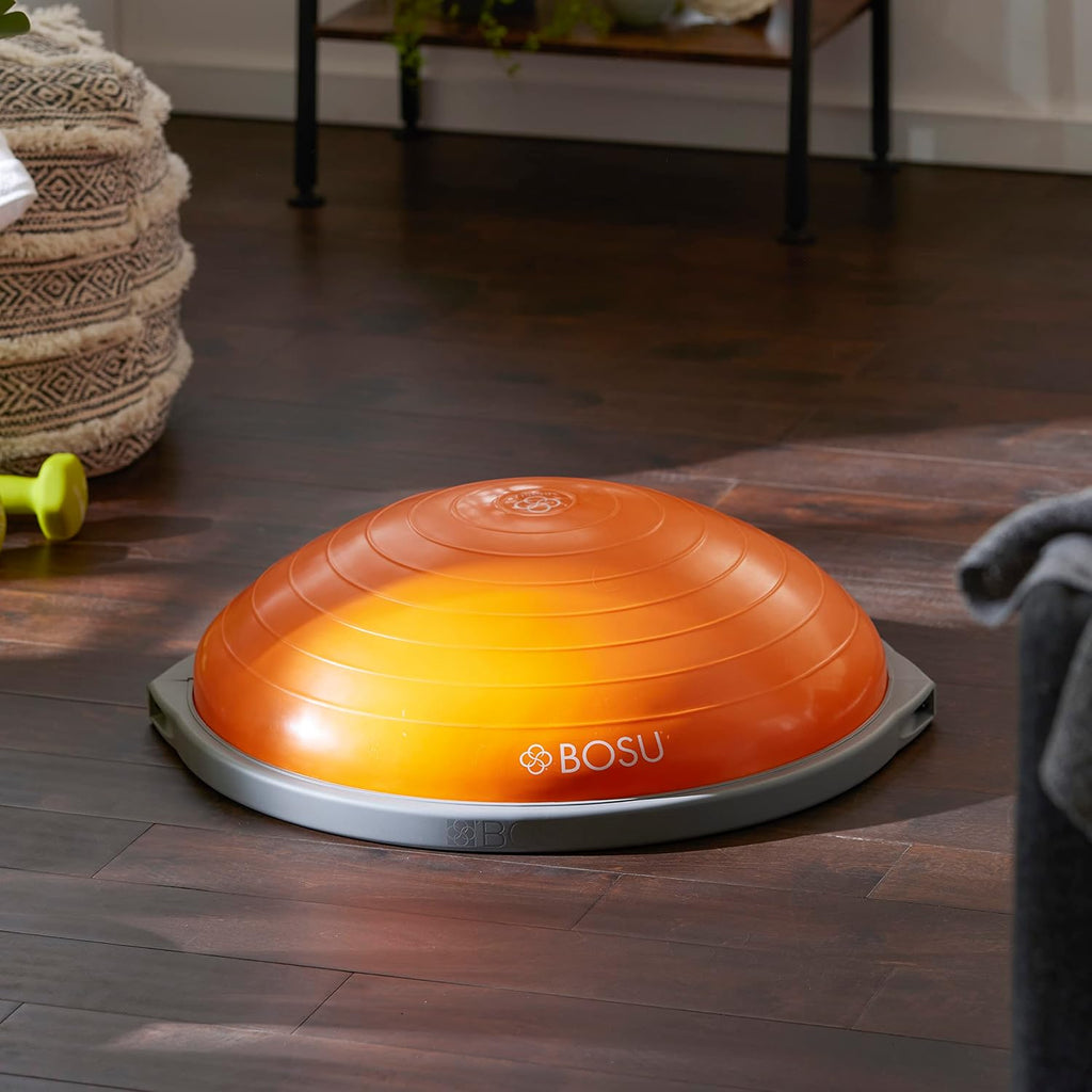 Bosu Balance Ball Exercise Trainer, Home Gym Equipment w/Guided Workouts & Pump, 26' Inflatable Fitness Platform for Strength Training, Standing, Balancing, and Core Workout