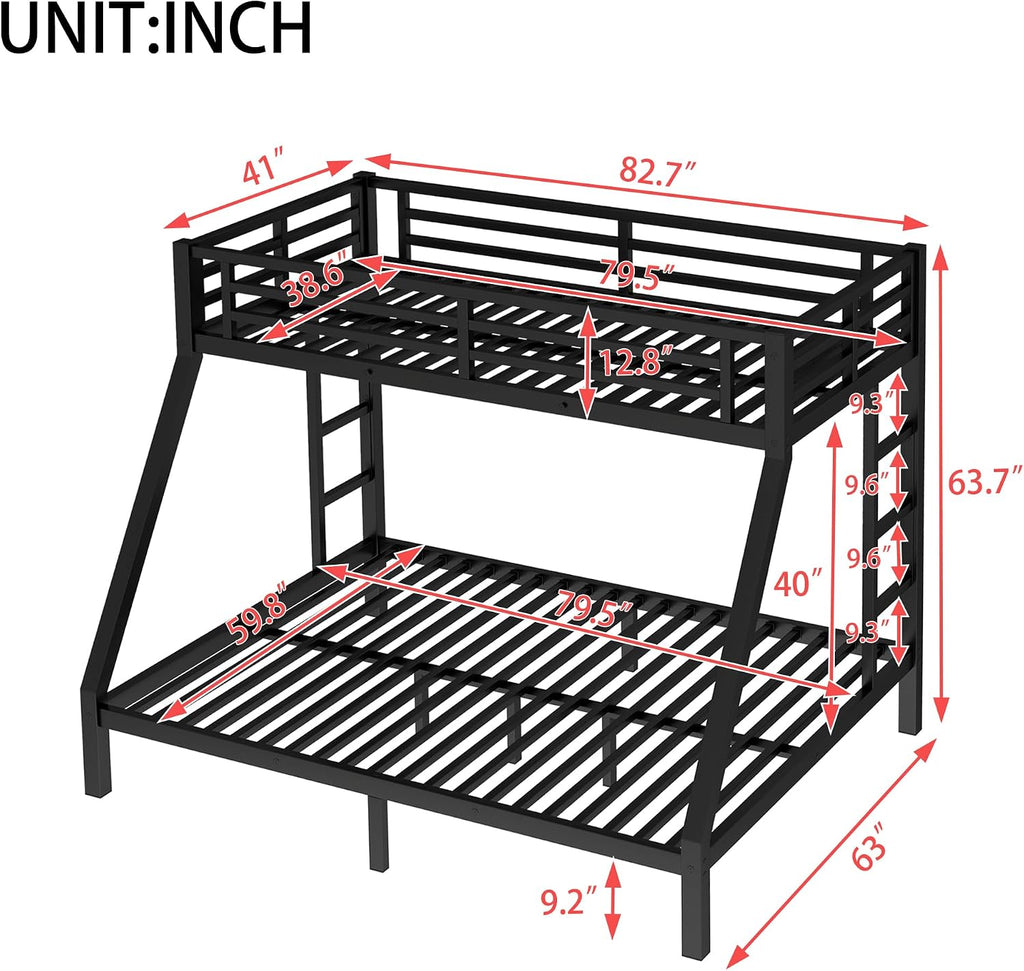 Bellemave Bunk Bed Twin XL Over Queen, Heavy Duty Metal bunk Bed Frame for Adults, Twin XL Queen Bunk Beds, Black
