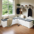 L-Shaped Corner Storage Bench Compartments & Cushioned Seat, Kitchen Breakfast Nook Bench with Hidden Storage, Wood Flip-Top Shoe Benches for Entryway Cloakroom, White & Grey