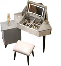 Modern Flip Top Vanity Table with LED Mirror and Drawers, Corner Dresser with Side Storage Cabinet in Small Space, Makeup Desk with Ergonomic Chair(Gray,W/CHR-A)