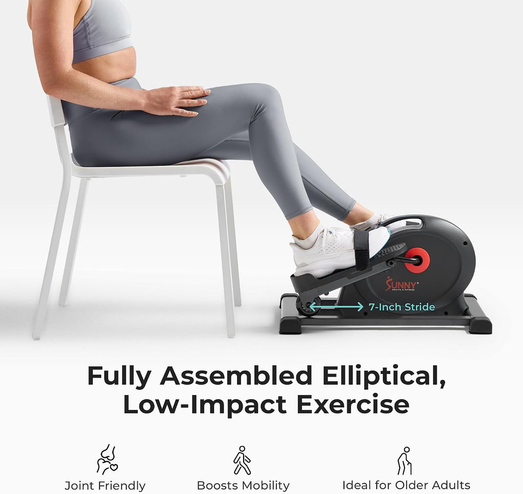 Sunny Health & Fitness Under Desk Pedal Elliptical Machine, Adjustable Resistance Leg Exerciser Office Home Workout While Sitting for Seniors