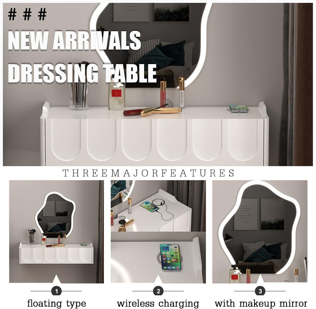 Floating Vanity Makeup Table, Simple Vanity Desk, with Drawers, Wall Mounted Makeup Vanity, Floating Desk, Simple Floating Corner Desk, Dressing Table for Small Spaces(White,80cm)