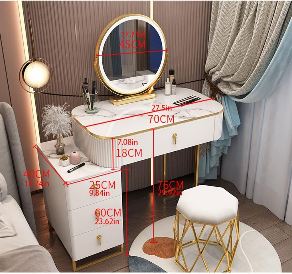Vanity Benches Vanity Dressing Table Set with Lighted Mirror, Makeup Table with Drawers and Stool for Bedroom White (Color : A)
