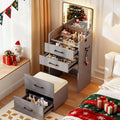 3 in 1 Vanity Desk with Flip up Mirror and Lights, Glass Top Makeup Vanity Table with Charging Station,LED Compact Dressing Table with 3 Drawer and Wheel Storage Stool for Bedroom(Grey)