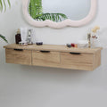80cm Floating Vanity Makeup Table with 3 Drawers, Wall-Mounted Wood Makeup Desk, Modern Corner Space-Saving Desk or Nightstand, for Bedroom(A)