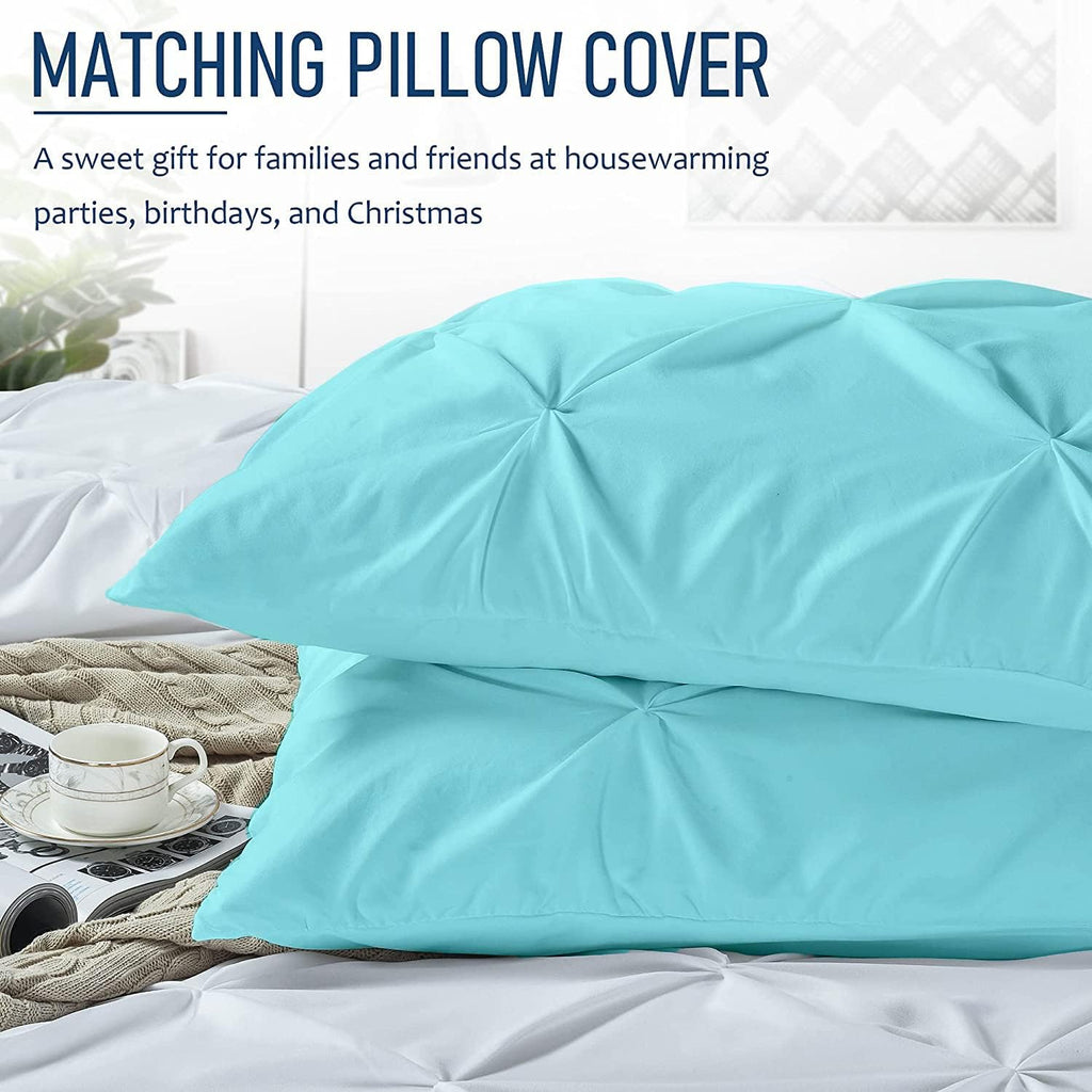 Crown Collection Luxuriate Hotel 1000-TC Hypoallergenic Ultra Soft Design 100% Egyptian Cotton Pinch Plated Duvet Cover with Zipper Colser & 2pcs Pillow Case Set (Super King Plus 120X120, Aqua)