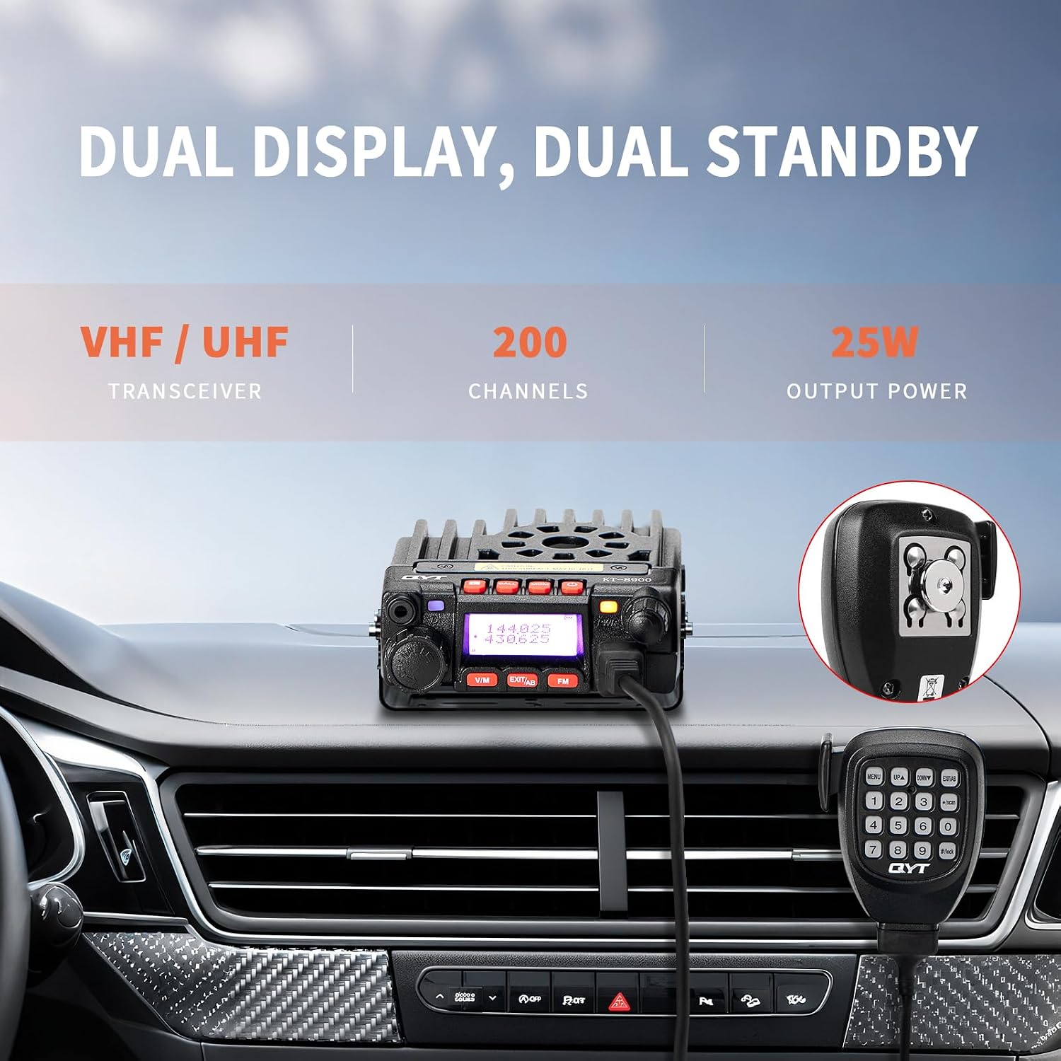 QYT KT-8900 25W GMRS Mobile Radio & Base Station,Long Range Two-Way Radio with NOAA Weather Scan & Alert,SG7200 Dual Band Vehicle Mobile Ham Radio Antenna,144-148MHz/430-440MHz