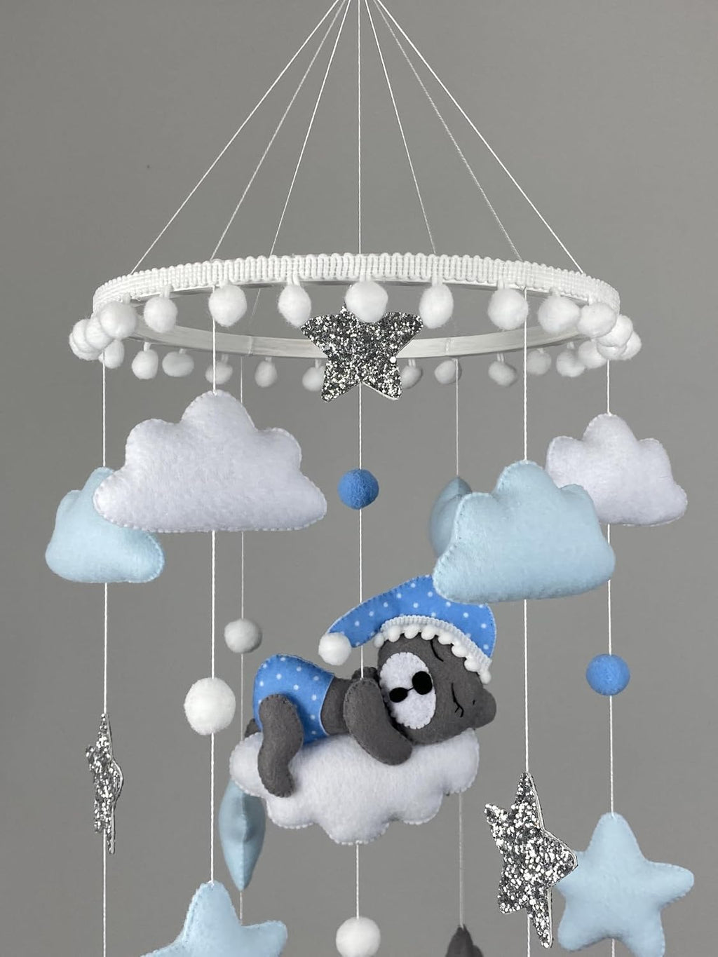 Baby Mobile for boy Crib Bear Nursery Decor Baby Crib Mobile Nursery Mobile Cot Mobile Felt Hanging Mobile Blue Teddy Bear Baby Shower New Baby boy Gift
