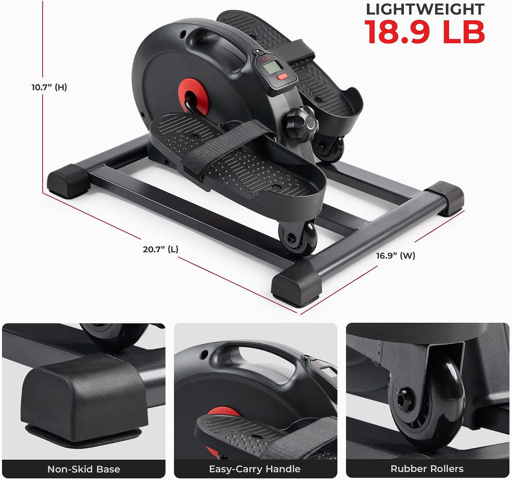 Sunny Health & Fitness Under Desk Pedal Elliptical Machine, Adjustable Resistance Leg Exerciser Office Home Workout While Sitting for Seniors
