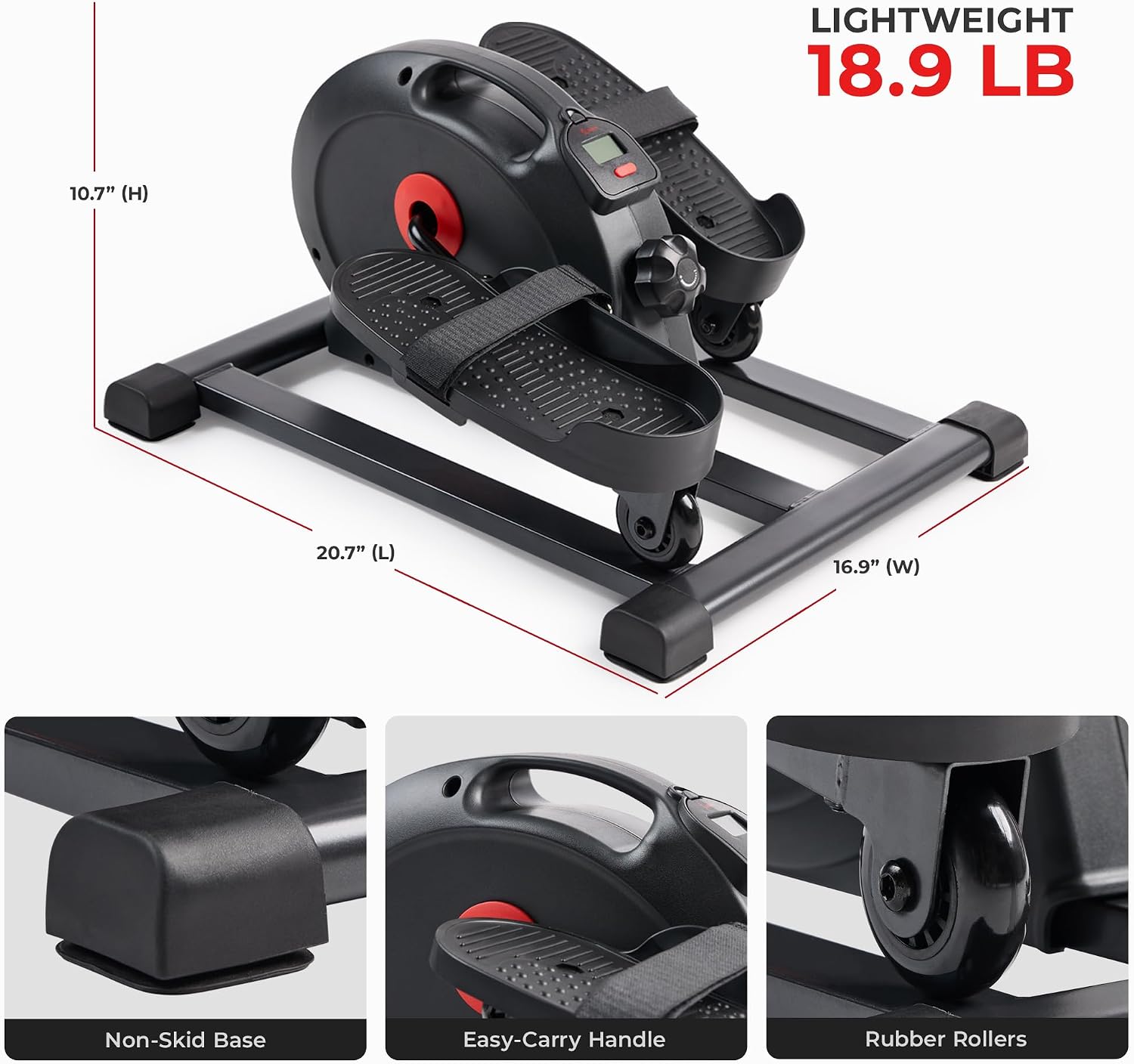 Sunny Health & Fitness Under Desk Pedal Elliptical Machine, Adjustable Resistance Leg Exerciser Office Home Workout While Sitting for Seniors