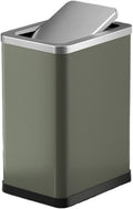 Elegant 10L Stainless Steel Trash Can with Green PU Leather Cover and 360° Swing Lid for Bathroom Bedroom and Office