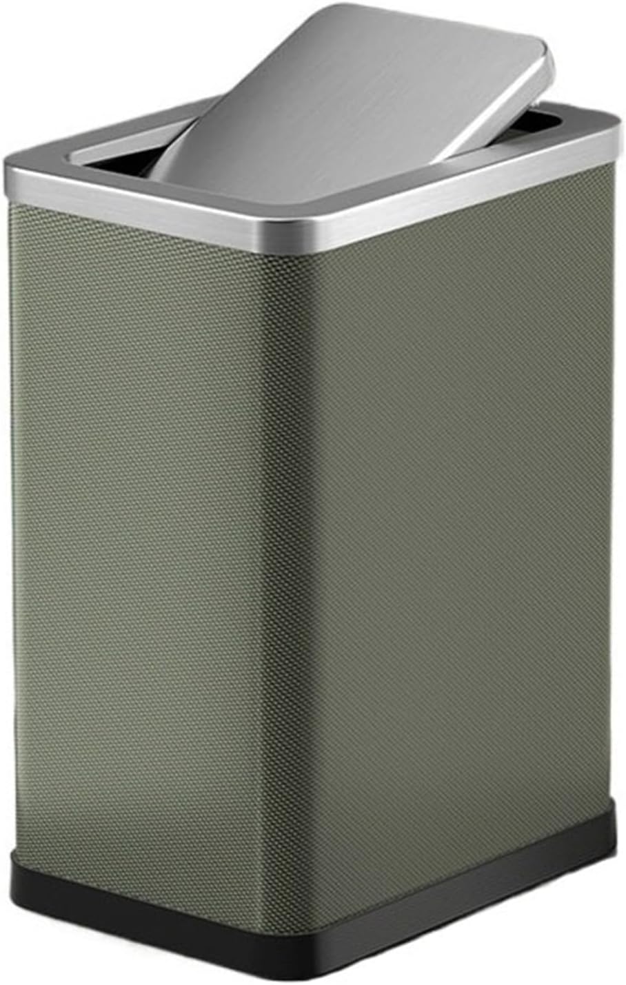 Elegant 10L Stainless Steel Trash Can with Green PU Leather Cover and 360° Swing Lid for Bathroom Bedroom and Office