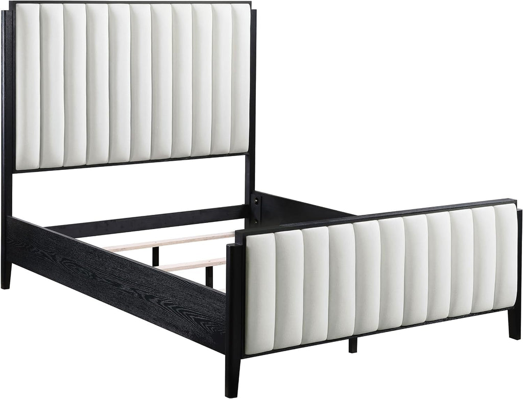 Coaster Home Furnishings Brookmead Transitional 4-Piece Bedroom Set Fabric Upholstered California King Size Panel Bed Frame 60-inch Headboard Black 224710KW-S4