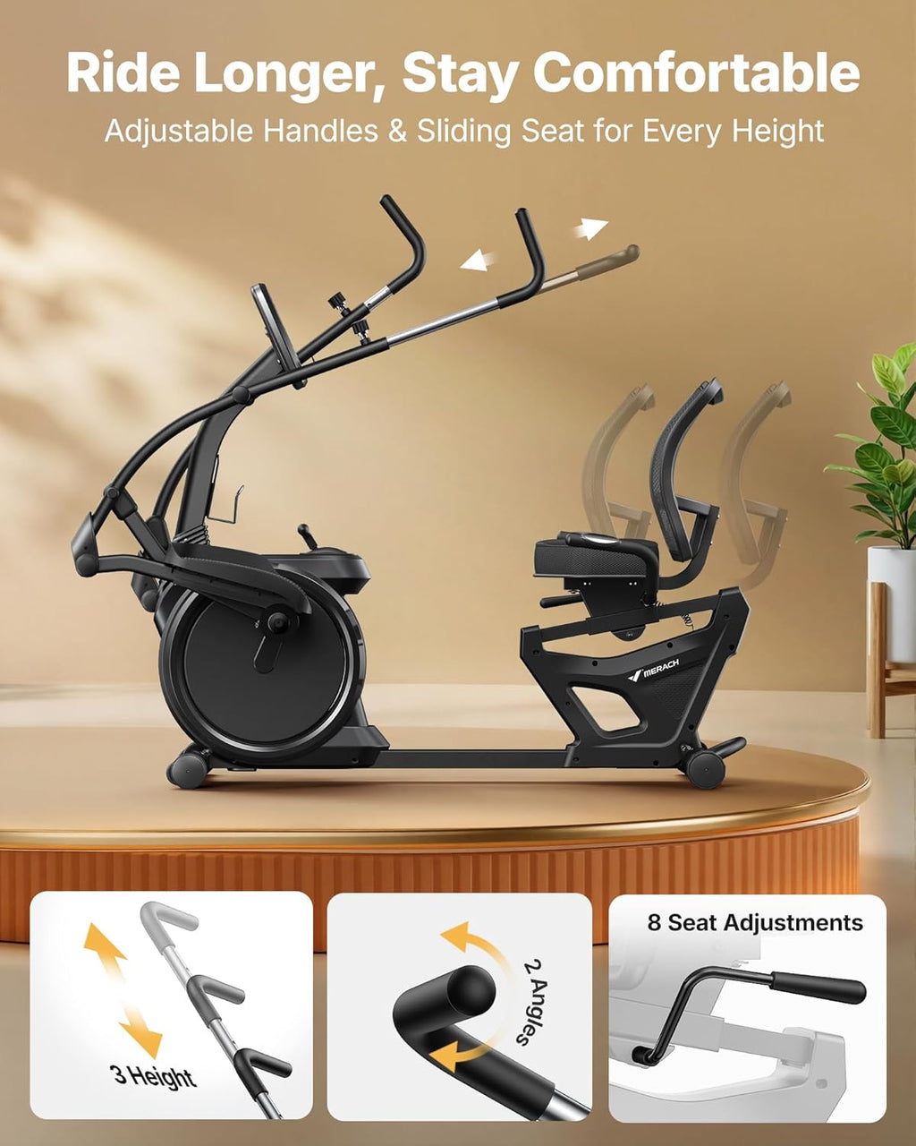 MERACH Recumbent Exercise Bikes for home, Light Commercial High-end Recumbent Bike for Seniors Adults, Magnetic Recumbent Exercise Bike with Smart Bluetooth and Exclusive App, LCD, Heart Rate Handle