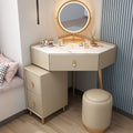 Corner Vanity Set with Lighted Mirror, Makeup Dressing Table with Drawers, Cabinet and Cushioned Stool, Girls Vanity Desk for Dressing Room, Bedroom,Khaki