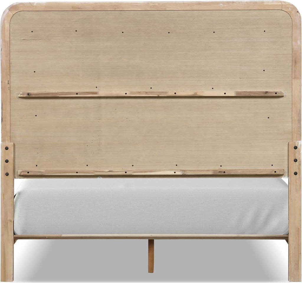 Furniture of America Verena Boho Solid Wood 2-Piece Bedroom Set with Padded Headboard Bed, Metal Side Glide, Finger Pulls on Nightstand, Box Spring Needed, King, Natural