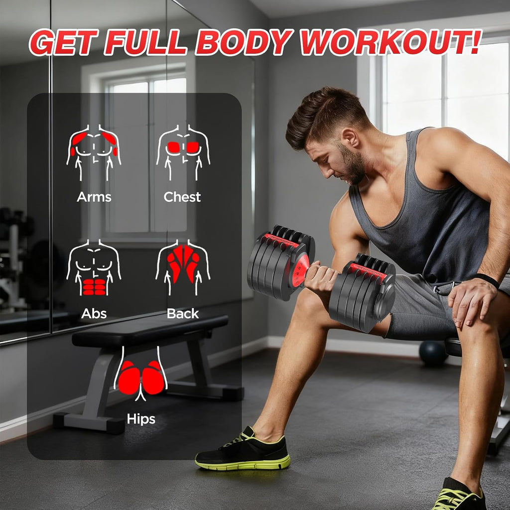 Adjustable Dumbbells Set, 10 in 1/15 in 1 Free Adjustable Weights Dumbbells Set, 25/55/52.5lbs Weights Set with Anti-Slip Handle, Fast Adjust Equipment Compact for Home Gym Strength Training