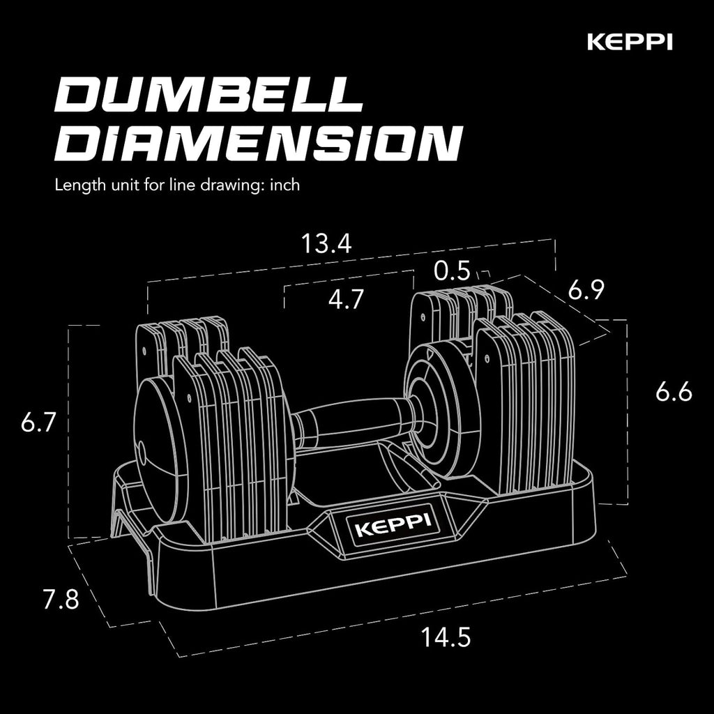 Keppi Adjustable Dumbbells Set-25lb/40lb/55lb/60lb, Anti-Slip Metal Fast Adjust Weight Handle, Exercise & Fitness for Full Body Workout - Adjustable Dumbbell Series