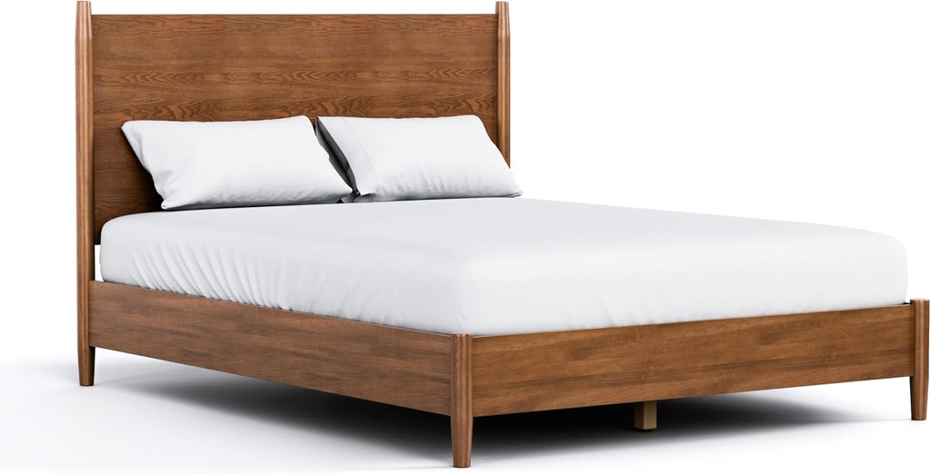 Furniture of America Wyatt Modern Solid Wood King Bed Frame with Headboard, Wooden Bedframe for Bedroom, Guest Room, No Box Spring Needed, Walnut, Standard Platform