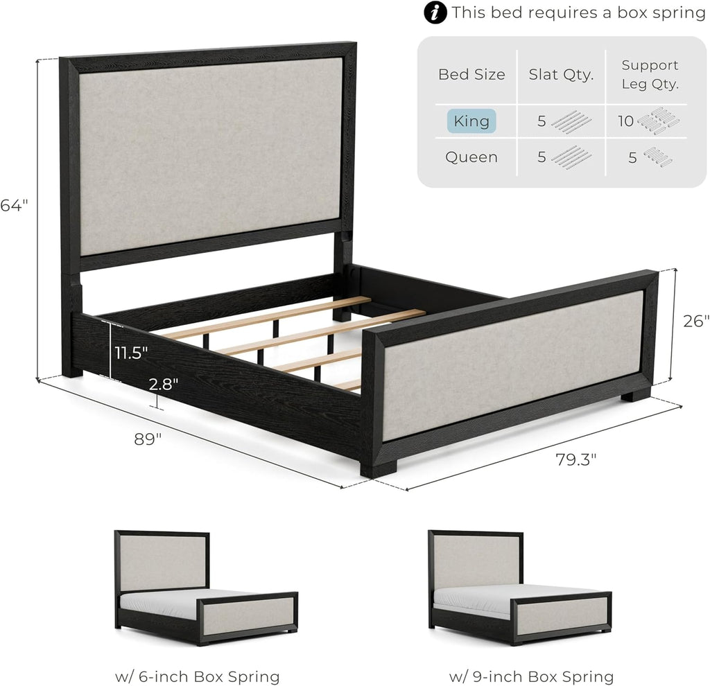 Furniture of America Dannen Modern Solid Wood 3-Piece Bedroom Set with Panel Bed, USB Charger and Felt-Lined Top Drawers on Nightstand, Box Spring Needed, King, Weathered Black