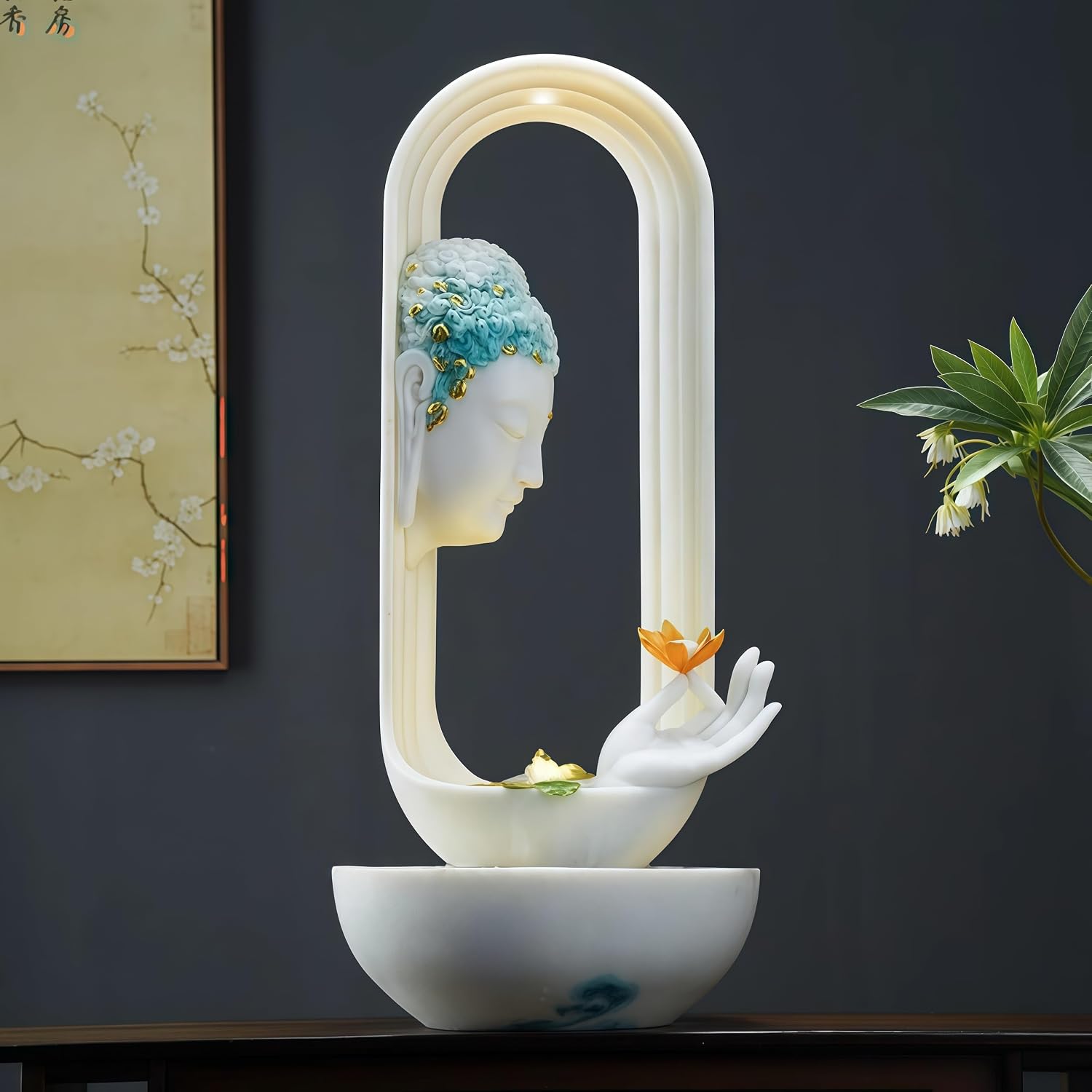 Tabletop Fountains, Buddha Water Fountain Indoor, Buddha Statue for Home - Buddha Statue Indoor/Outdoor, Buddha Decor & Gifts, Buddah, Buda, Budda, Buddhas, Chinese Decor & Gifts, Feng Shui (White)