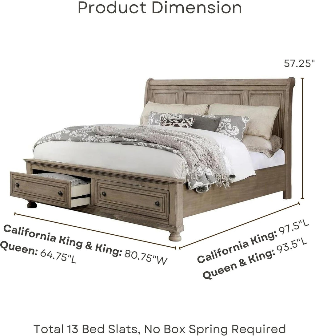 Furniture of America FOA Frigga Transitional 3-Piece Gray Wood Bedroom Set - Cal King + 2 Nightstands