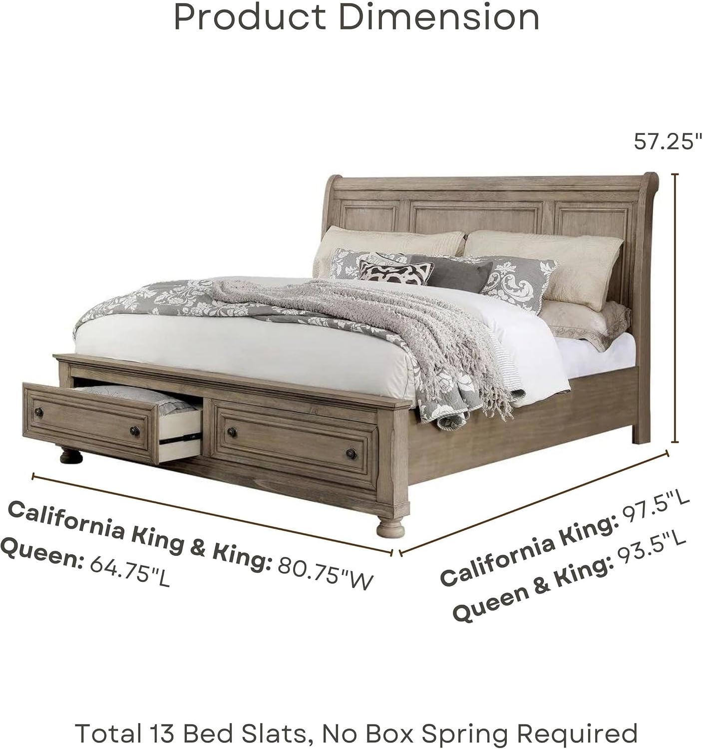Furniture of America FOA Frigga Transitional 3-Piece Gray Wood Bedroom Set - Cal King + 2 Nightstands
