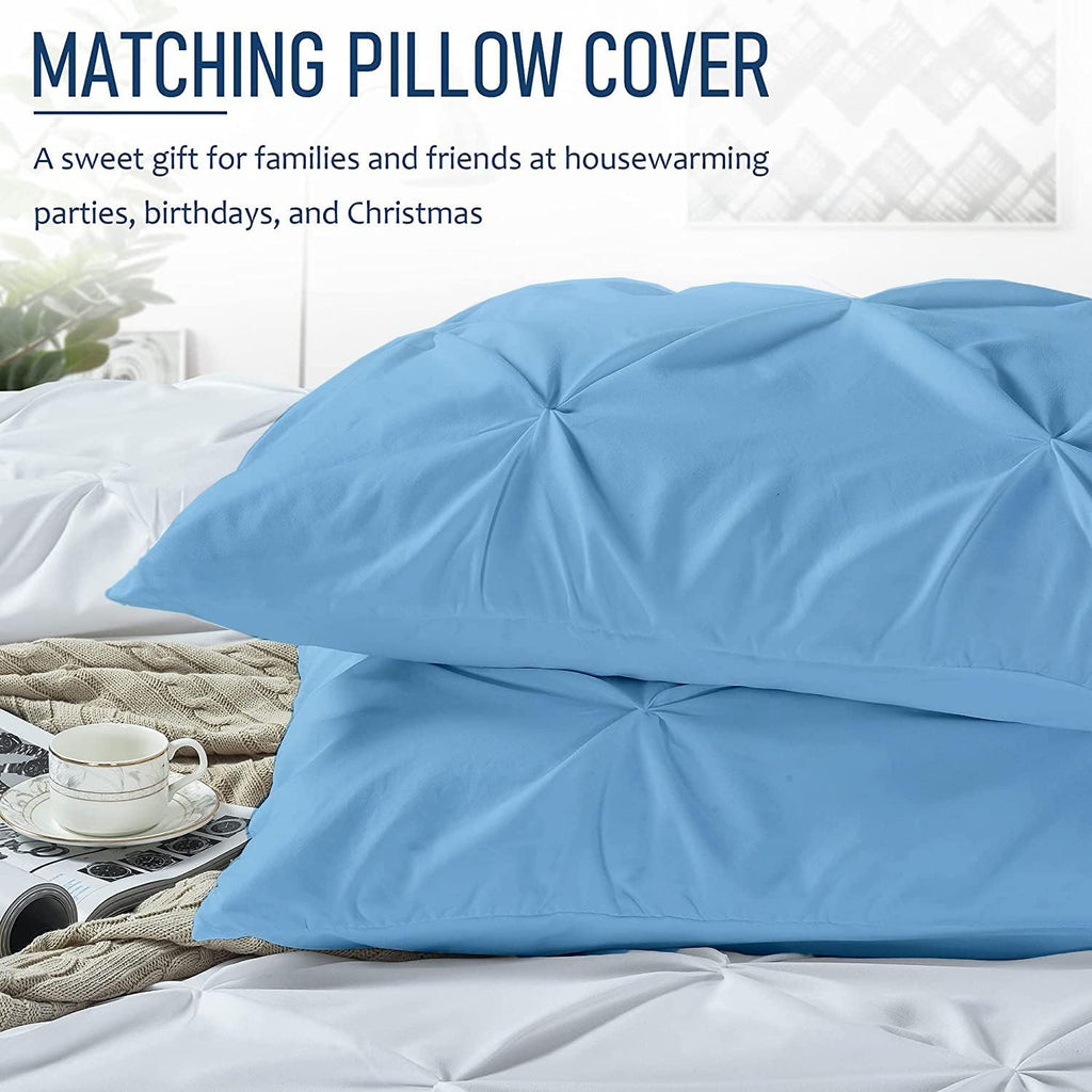 Crown Collection Luxuriate Hotel 1000 TC Hypoallergenic Ultra Soft Design 100% Egyptian Cotton Pinch Plated Duvet Cover with Zipper Colser & 2pcs Pillow Case Set (Super King Plus 120X120, Light Blue)