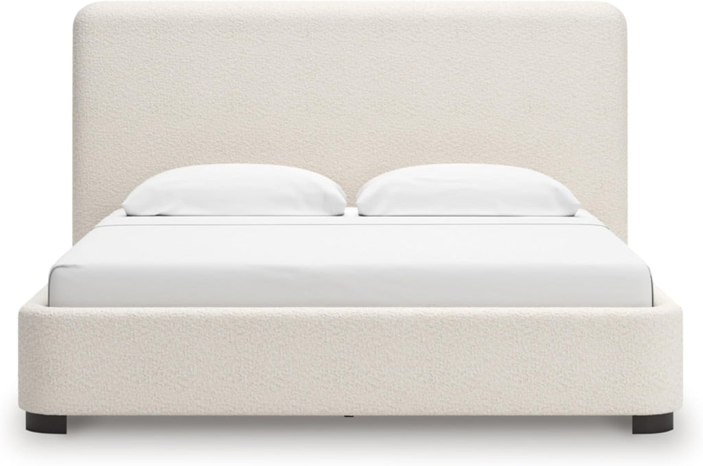 Signature Design by Ashley Whittgate Casual Stain Resistant King Upholstered Panel Bed, Solid Wood Blocking and Reinforced Side Rails for Added Strength, Foundation or Box Spring Needed, Beige