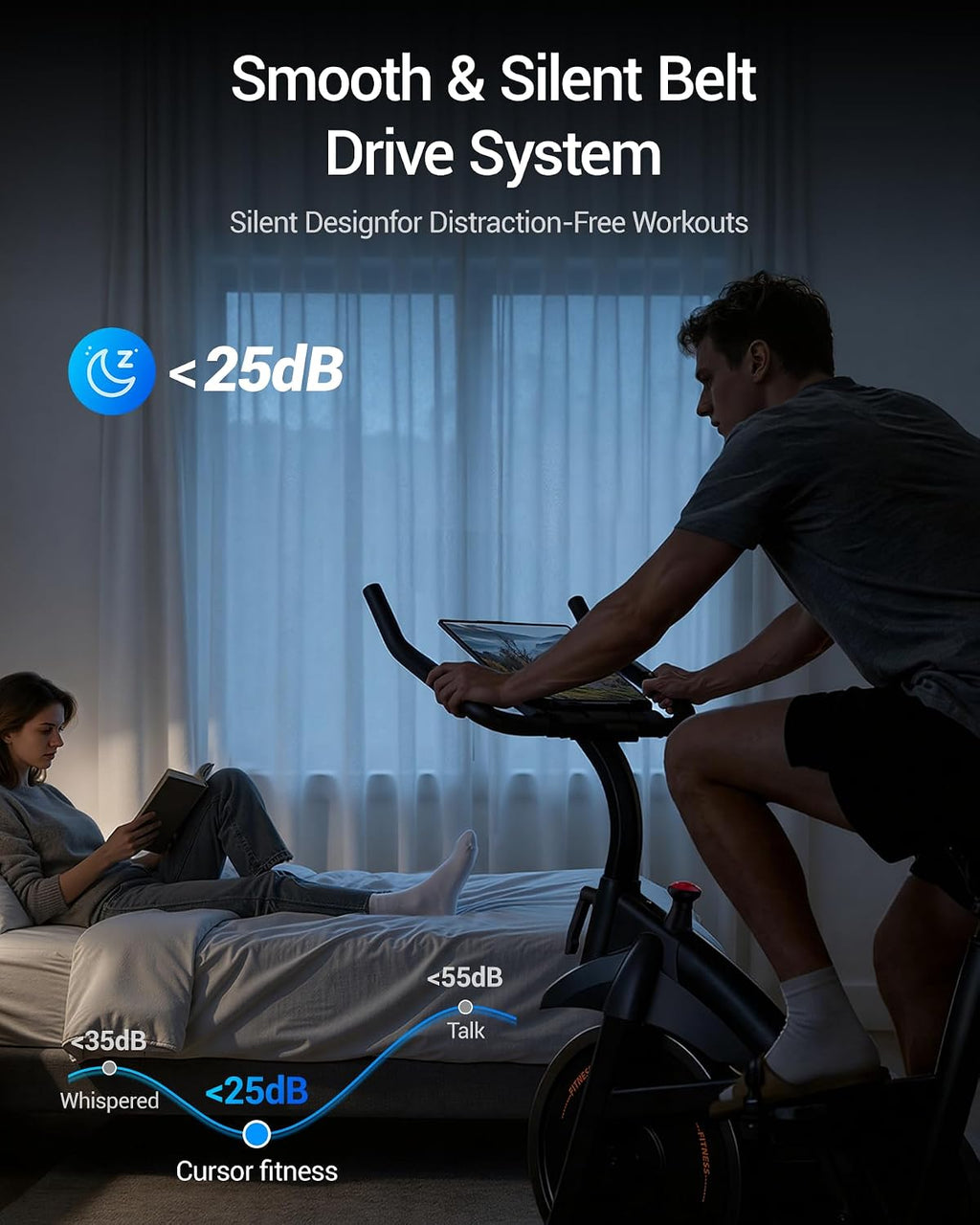 CURSOR FITNESS Exercise Bike, Brake Pad Stationary Bike for Home with Exclusive App, Stationary Bikes for Home with 300 lb Weight, Indoor Cycling Spin Bike Workout Bike with Extra Comfort Seat