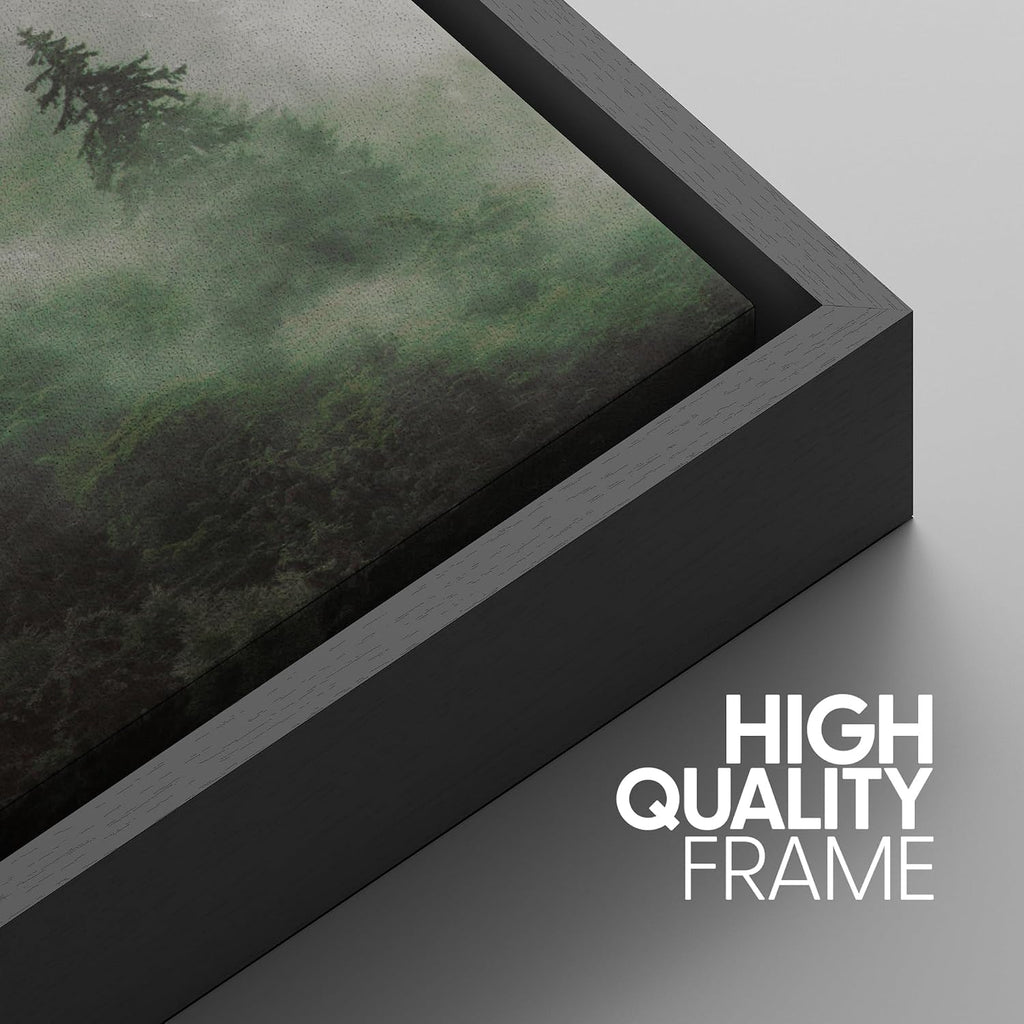SIGNWIN Framed Canvas Print Wall Art Woodland Nursery Decor Set Fog & Mist Over Green Pine Tree Forest Nature Wilderness Modern Art Chic Landscape for Living Room, Bedroom, Office - 24'x36'x3 Black