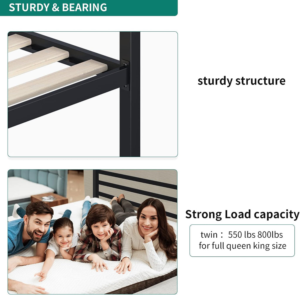 YITAHOME Black Metal 4 Poster Canopy Bed Frame with Headboard, Mattress Foundation with Wooden Slats and Steel Structure, No Box Spring Needed, Modern Heavy Duty Iron Canopy Bed (Full)