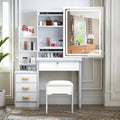 Makeup Vanity Desk with Mirror and Lights, Vanity Table Set with Storage Drawer & Chair & 3 Shelves, 3 Lighting Colors, Adjustable Brightness White Makeup Vanity with Lights (Medium)