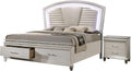 HOMES: Inside + Out Bevill Wood 2-Piece Bedroom Set, King Size Platform Bed with LED Light, Upholstered Headboard and 2-Drawer Nightstand, No Box Spring Required, Pearl White