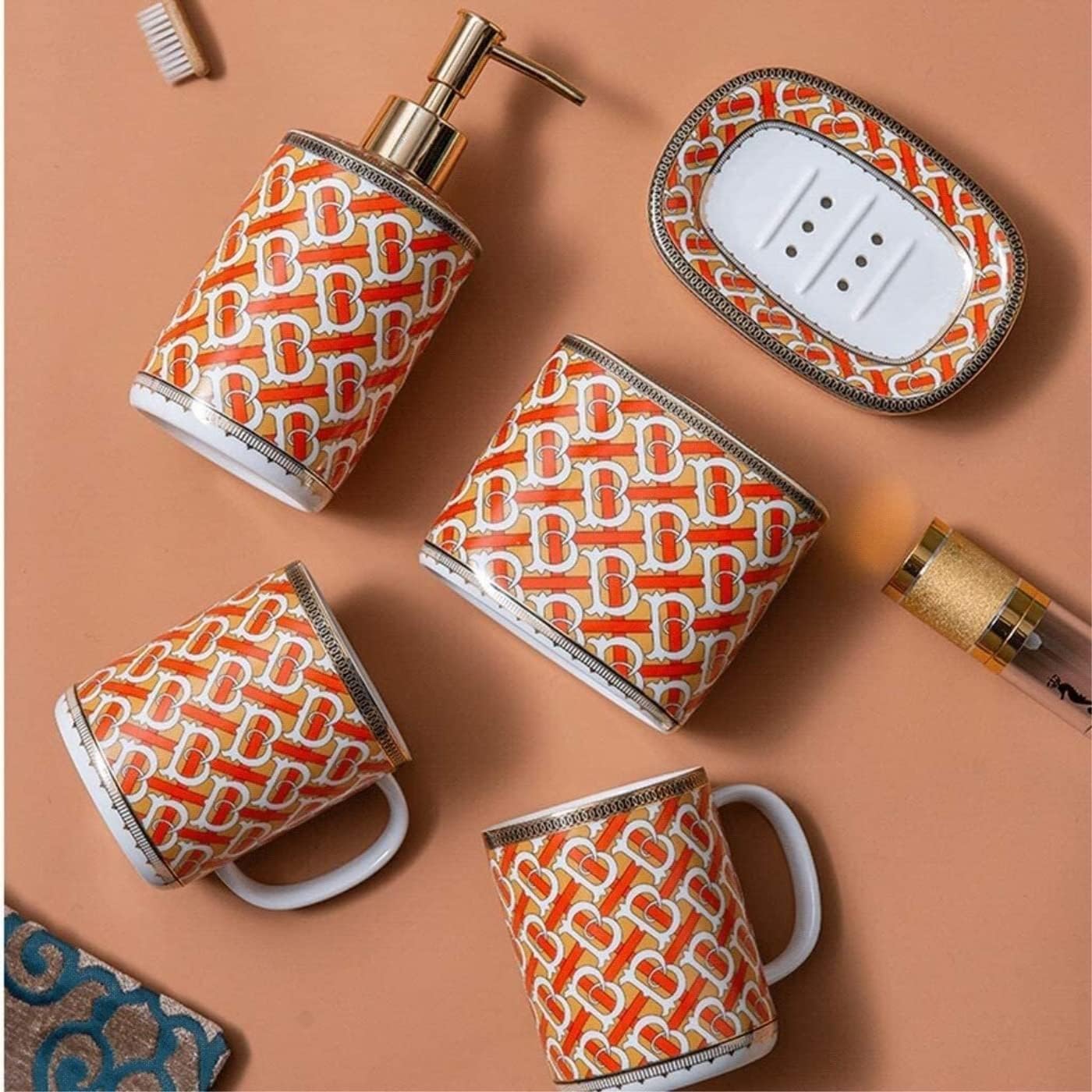 Vanity Bathroom Decor, Soap Dispenser Bottle Bathroom Accessories Set Ceramic European Vintage Bathroom Accessories Home Decor Housewarming Gift(A)