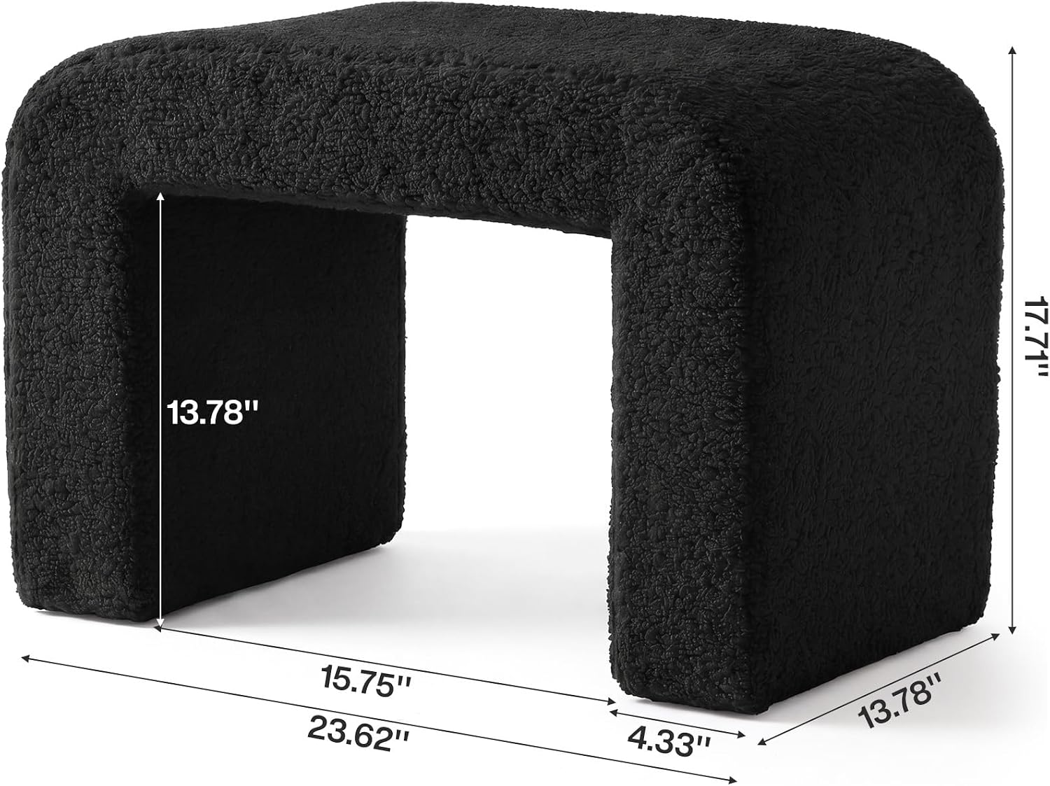 Tribesigns Modern Vanity Stool, Sherpa Upholstered Foot Stool Ottoman, Large Foot Rest for Couch, Shoe Bench for Entryway, Extra Seating for Living Room, Bedroom, Dressing Room, No Assembly, Black