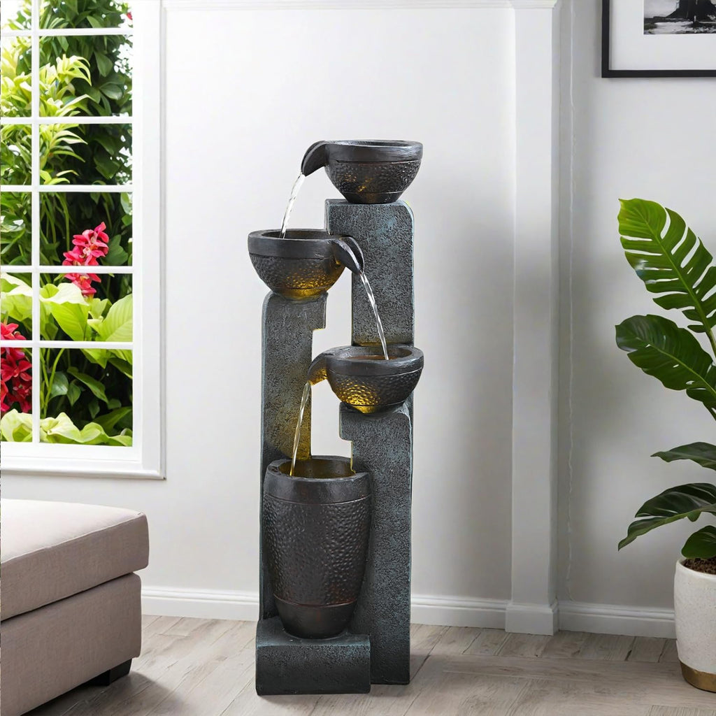 Outdoor Garden Water Fountain-Indoor Polyresin Waterfall Floor-Standing Fountains with LED Lights for Garden, Patio, Deck, Porch, Yard Art Decor (40inch)