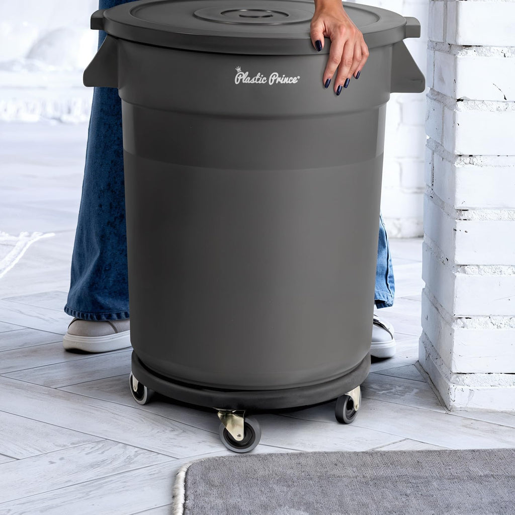 PLASTIC PRINCE Trash Can Dolly with Wheels Black Garbage Can Wheels Transports 20 Gallon 32 Gallon 44 Gallon and 55 Gallon Brute Trash Can Dolly for Restaurants Offices Commercial Environments, 3 Pack