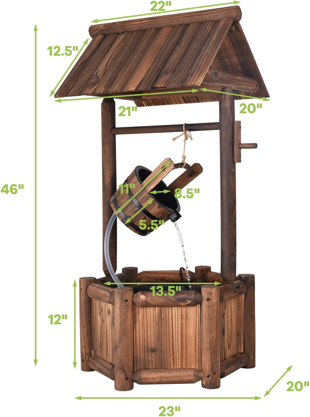 S AFSTAR Wishing Well Water Fountain, Rustic Wood Outdoor Waterfall Fountain with UL Certificated, Garden Wishing Well, Electric Pump Wishing Wells for Outdoor Yard Garden Backyard Decoration